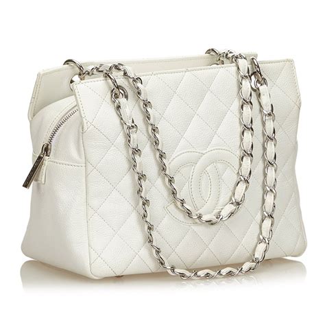 chanel white leather bag|chanel large tote bag price.